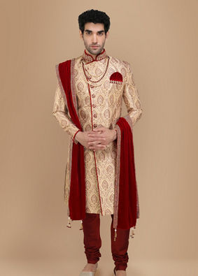 Ravishing Fawn Wedding Sherwani image number 1